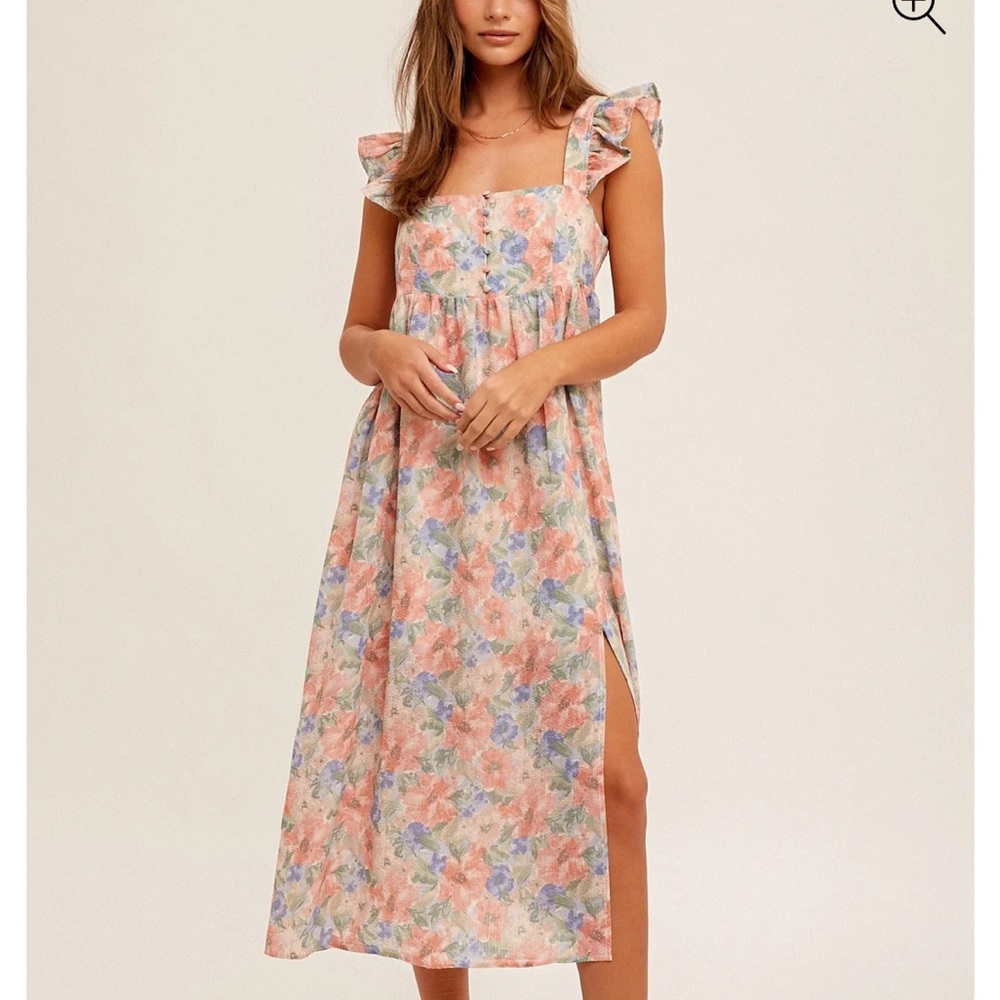 Floral Ruffle Sleeve Midi Dress